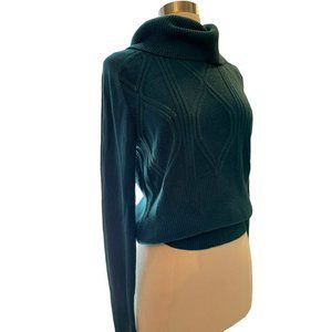 Apostrophe Teal Cowl Neck Lightweight Pointelle Patterned Raglan Sleeve Sweater